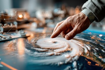 Fototapeta premium Hand Interacting with Hurricane Simulation on