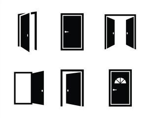 Different opened doors icons set. Vector