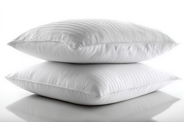 Soft and fluffy white pillows stacked together on a clean surface, ideal for a restful night of sleep
