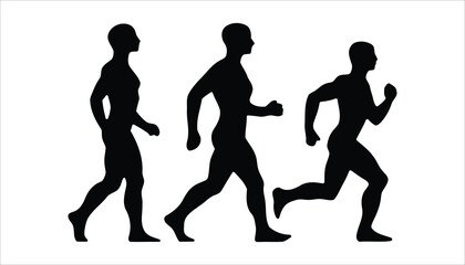 Man Walking, Jogging, and Running Silhouette Vector Set for Fitness and Sports Concepts
