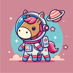 Cute Horse Astronaut Cartoon Vector Icon Illustration