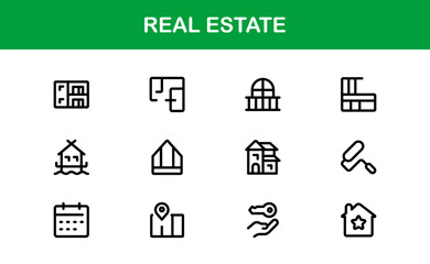 Property and Real Estate Premium Icons. Professional, Modern Residential, Commercial, and Architecture Symbol Set for Real Estate Marketing and Branding line style