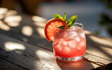 Pink cocktail with mint and lime
