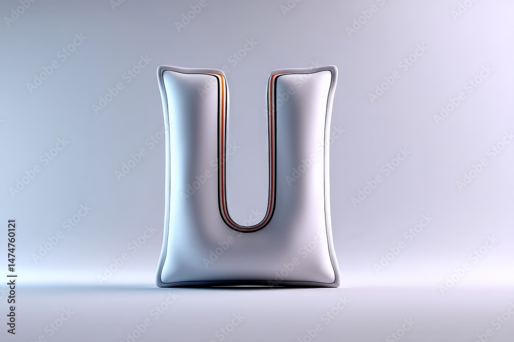 Poster Soft and modern 3D rendering of a padded letter U design with sleek edges and subtle reflections in a minimalistic setting