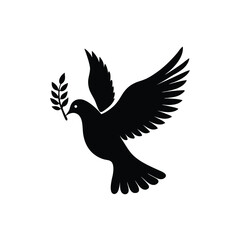 Fototapeta premium Silhouette of Dove with Olive Branch – Peace Symbol Vector Icon