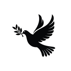 Silhouette of Dove with Olive Branch – Peace Symbol Vector Icon