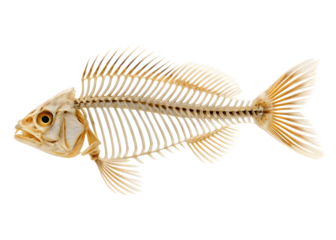 Skeleton of a carp fish isolated against a white background.
