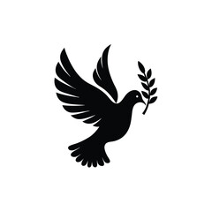 Silhouette of Dove with Olive Branch – Peace Symbol Vector Icon