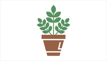 Green Potted Plant Vector Icon. Minimal Flat Design Isolated on White.