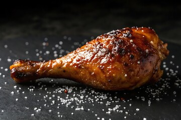 Crispy, Glazed Chicken Leg on Dark Stone Plate