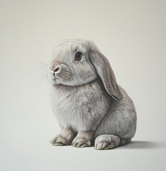 A light gray rabbit, sitting,  eyes gazing upward,  soft fur.  A  cute,  detailed illustration