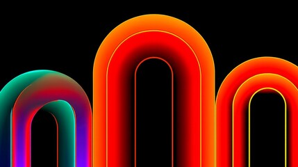 outlines of arched doorways on a black background. vibrant neon colors. 80s aesthetic