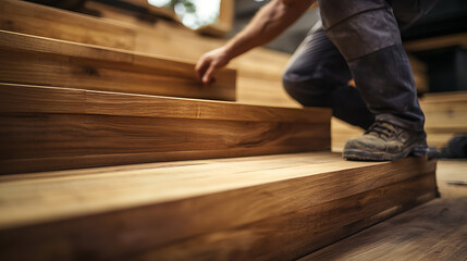 Carpenter Installing Wooden Stairs