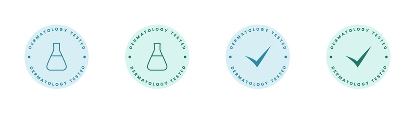 dermatology tested seal sticker green and blue pastel color. cosmetic beauty product 