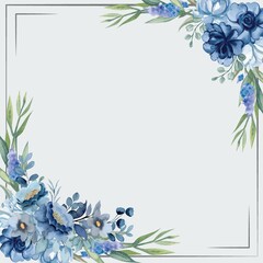 Vintage light blue frame with flowers ornament and blue background