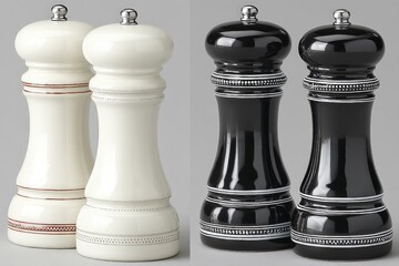 Salt and pepper shakers in contrasting colors create an elegant dining table centerpiece for meal enjoyment