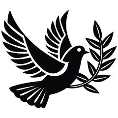 Silhouette of Dove with Olive Branch – Peace Symbol Vector Icon