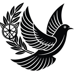 Silhouette of Dove with Olive Branch – Peace Symbol Vector Icon
