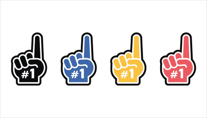 Foam Finger Number One Icon Vector Set Isolated on White Background.