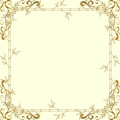 Vintage gold frame with floral ornament and yellow background