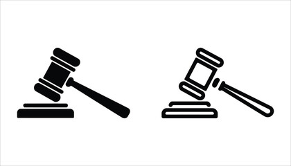 Justice Gavel Icon Black and White Simple Vector Illustration