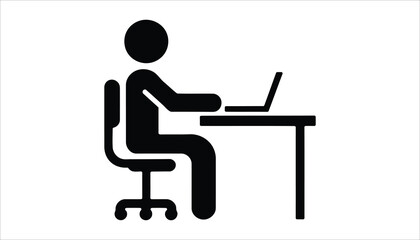 Work from Home Icon Black Silhouette of Person Using Laptop at Desk