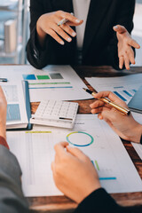 Business financing accounting banking concept. Business woman hand doing finances and calculate on...