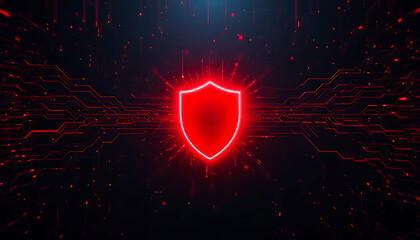 Red Shield with Circuit Board Background