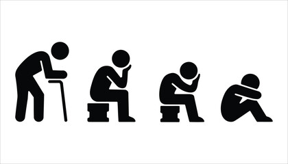 Person in Distress Icons Posture of Suffering and Stress for Mental Health and Wellness