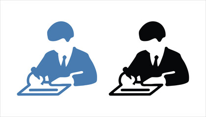 Businessman Signing Document Icon in Flat Style