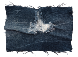 Piece of torn denim on a white background. Denim texture