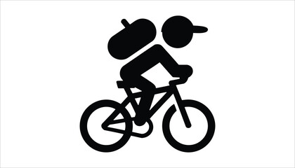 Fototapeta premium Biker with Backpack Icon – Minimalist Cycling Illustration.
