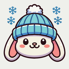 Cute Rabbit Wearing Beanie Hat Winter Cartoon Vector Icon Illustration