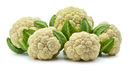 Fototapeta premium group of cauliflower with water drops with studio lighting isolated on a white background