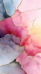 Naklejka premium Pink, red, and blue alcohol ink painting with gold veins creating abstract design