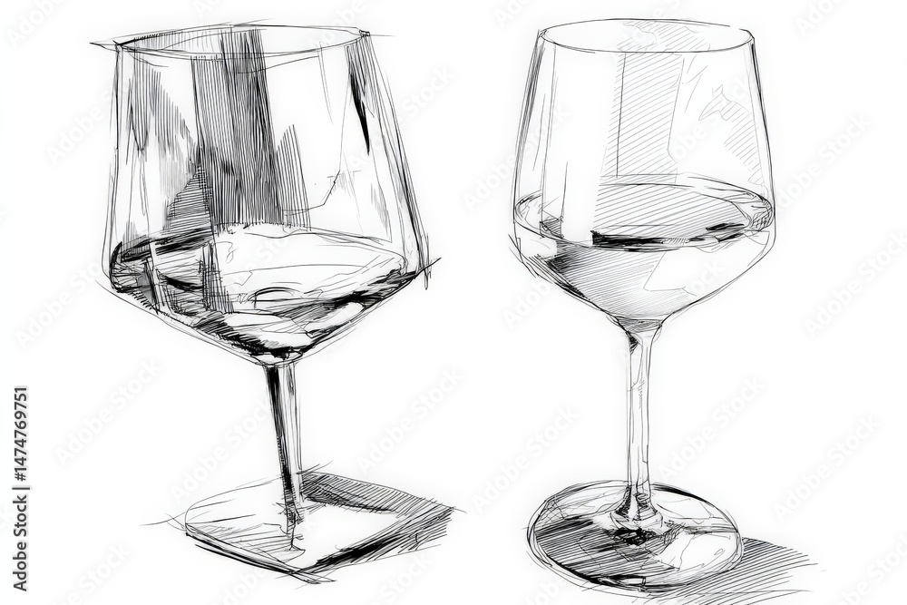 Poster Elegant glassware showcasing a minimalist design with reflections and fine details in clear water on a simple background