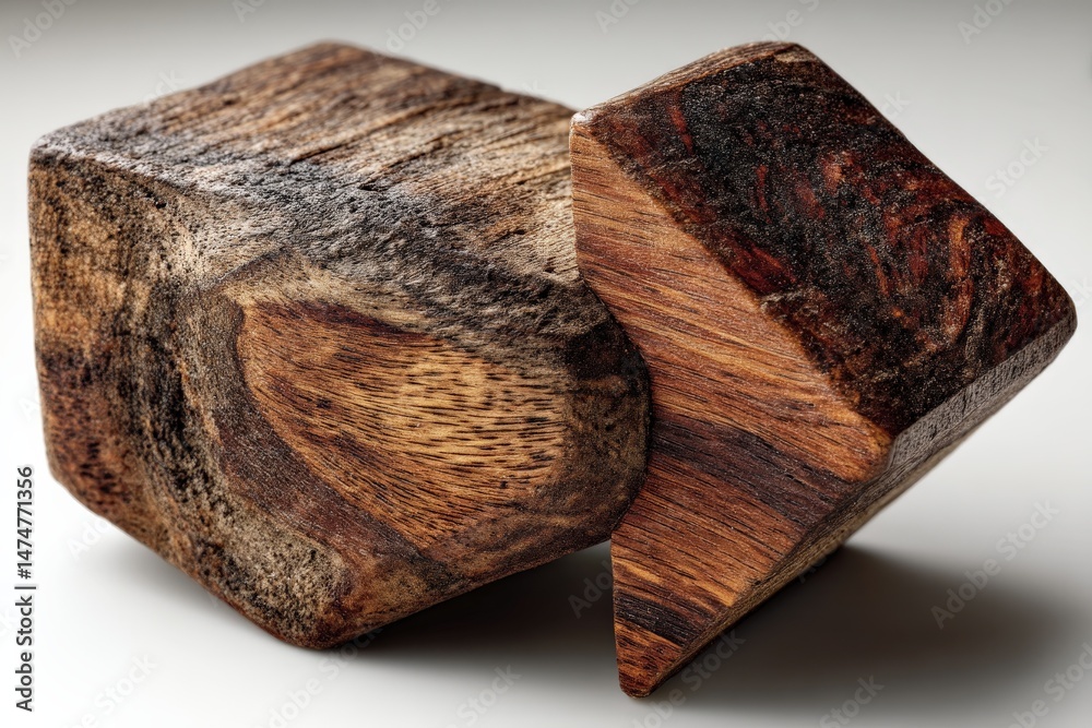 Poster wooden sculpture depicting abstract shapes created from natural materials, showcasing unique texture