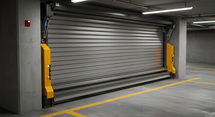 Closed Rolling Shutter Door in Concrete Parking Garage