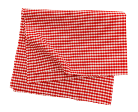 Piece of torn crumpled checkered fabric on a white background. Textile. Cellular tissue isolate