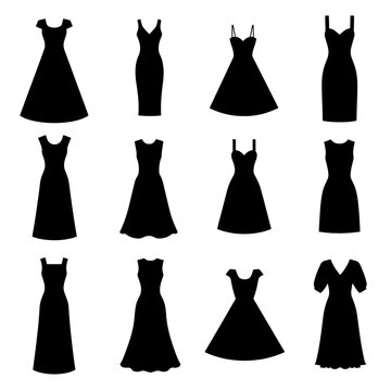 set of female fashion dress isolated on white background