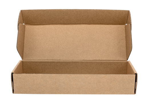 Empty open cardboard box on a white background. Package. Isolate paper boxes