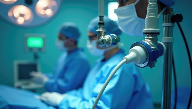 Close-up of medical anesthesia equipment, including tubing, monitors, and valves Ready for surgery , ER, valves - Powered by Adobe