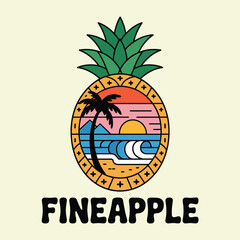 Vector illustration of a tropical beach inside a Pineapple Vector art and illustration