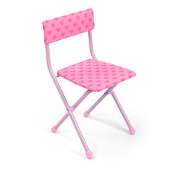 Pink children's folding chair with hearts.