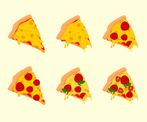 A set of vector pizza icons. Vector pepperoni pizza slice. Fast food Illustration