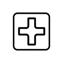 Obraz premium A simple black outlined cross is set inside rounded square, transparent