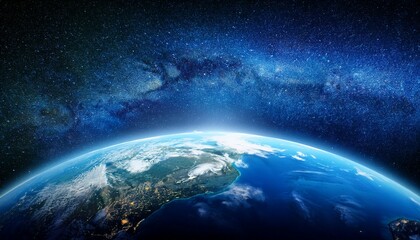 perspective of earth from space blue planet against deep black cosmos