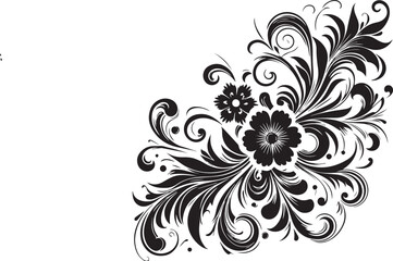 Elegant Swirl Flower Design with Black Floral Elements - Intricate Decorative Vector Art
