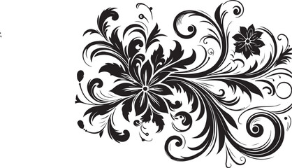 Elegant Swirl Flower Design with Black Floral Elements - Intricate Decorative Vector Art
