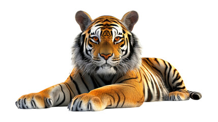 Obraz premium Vibrant illustration of tiger lying down with intense eyes and detailed fur texture